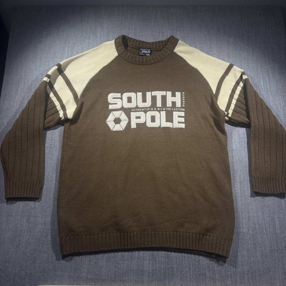 Vintage Southpole Sweater Mens XXL Brown Tan Raglan Knit Pullover 2000s